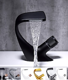 abordables -robinet de lavabo de salle de bain, robinets de lavabo en laiton cascade mitigeur robinet de bain monotrou avec tuyau d'eau chaude et froide