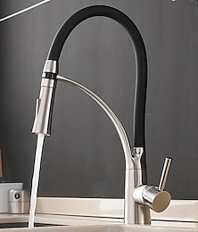 economico -set di rubinetti da cucina, maniglia singola in nichel spazzolato con un foro centrale estraibile, rubinetto da cucina in ottone con linee di alimentazione