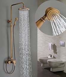 halpa -perinteinen suihkuhanasarja, seinälle kiinnitettävä antiikki messinkihana 8 tuuman pyöreällä sadesuihkupäällä leveä suutin messinkiä käsin pidettävä suihkutin, kylpyhuoneen suihkujärjestelmä vintage harjattu sadesuihkupuku