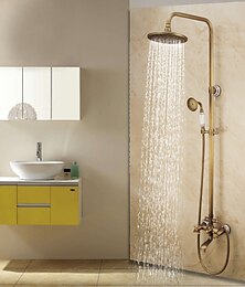 abordables -robinet de douche, ensemble de système de douche - douchette incluse cascade extractible style vintage / pays montage en laiton antique à l'extérieur vanne en céramique mitigeurs de bain douche