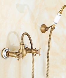 abordables -Juego de grifos de ducha de latón, dos manijas, instalación de pared de un orificio, ducha de mano extraíble con rociador portátil de cascada con agua fría/caliente
