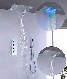 abordables -Robinet de douche, ensembles de robinets de douche à led chromés 500 * 360 avec pommeau de douche en acier inoxydable et pommeau de douche à cascade / jet / pluie monté au plafond (le produit doit