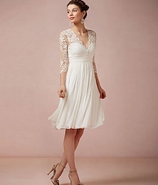 olcso -fogadás kis fehér ruhák egyszerű menyasszonyi ruhák tok / oszlop szögletes nyak vállról hosszú ujjú tea hossza tüll menyasszonyi öltöny menyasszonyi ruhák egyszínű 2024