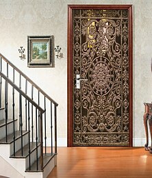 levne -zlaté kované dveře samolepicí kreativní samolepky na dveře diy dekorativní domácí vodotěsné samolepky na zeď 77 * 200 cm do ložnice obývacího pokoje
