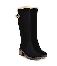 abordables -Femme Bottes Bottes de neige Chaussures en daim Bloquer les bottes à talons du quotidien Bureau et carrière Couleur Pleine Doublé en Polaire Bottes genou Boucle Talon Bottier Bout rond Décontractées