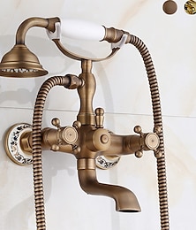 olcso -fürdőkád betöltő hideg/meleg vizes csaptelep körmös lábú antik réz kivitel falra szerelhető kádtöltő kézi zuhanycsappal 2 keresztfogantyú vintage stílusú kád kifolyóval