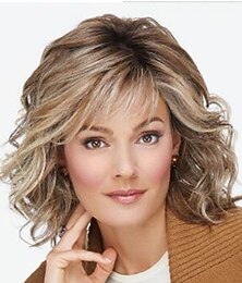 Недорогие -светлые парики для женщин синтетический парик вьющиеся с челкой парик короткие светло-коричневые синтетические волосы женский модный дизайн классический прохладный светло-коричневый