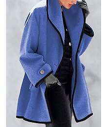 cheap -Women's Coat Office Dailywear Casual Winter Fall Long Coat Warm Basic Simple Classic & Timeless Jacket Long Sleeve Solid Color with Pockets Oversize Blue Purple Camel