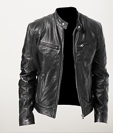 abordables -Hombre Chaqueta de cuero sintético Chaqueta de motociclista Chaqueta de moto Mantiene abrigado Resistente a la lluvia Chaqueta Ropa de calle Negro Marrón