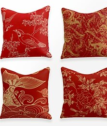 abordables -Housse de coussin en or rouge de style chinois 4 pièces housse de coussin carrée douce taie d'oreiller en faux lin taie d'oreiller pour canapé chambre 45 x 45 cm (18 x 18 pouces) de qualité