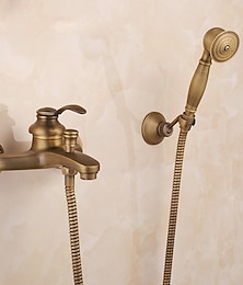 cheap -Shower Faucet Set,Mount Outside Antique Brass/Brass/Yellow Dual-Head Pullout Vintage Style, Brass Shower Faucet with Rain Shower/Handshower/Bodysprays/Drain with Hot and Cold Water