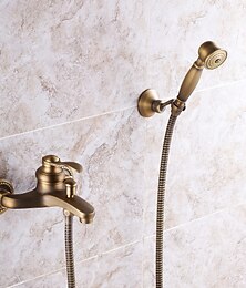 זול -סט ברז מקלחת מקלחת יד כלול בסגנון וינטג'/מתלה פליז כפרי חיצוני שסתום קרמי אמבטיה מקלחת מיקסר ברזי מקלחת/ידית אחת/כן/ידית אחת שלושה חורים