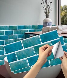 abordables -6pcs pelar y pegar backsplash azulejos geométricos vintage azulejo adhesivo impermeable mural papel pintado calcomanías para cocina baño decoración 15cmx30cm(5.91x11.81inch)