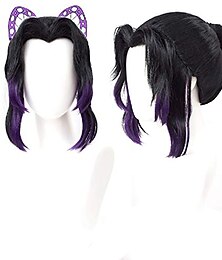 economico -parrucca cosplay parrucca ondulata parte centrale kochou shinobu 2836 capelli sintetici parrucche nere di halloween da donna
