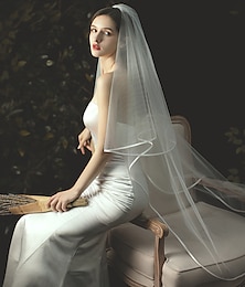 cheap -Two-tier Stylish / Classic Wedding Veil Chapel Veils with Solid Tulle