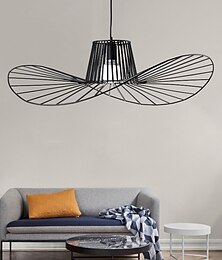 billiga -led hänglampa modern nordisk personlig dekorativ ljuskrona minimalism järnhantverk e27 svart stråhatt ljus mode ac110v 220v