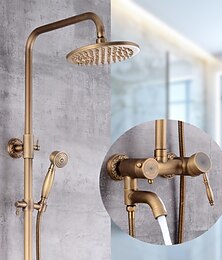 economico -rubinetto doccia, sistema doccia set doccetta inclusa cascata estraibile stile vintage / montaggio in ottone country esterno rubinetti miscelatori doccia vasca da bagno con valvola in ceramica
