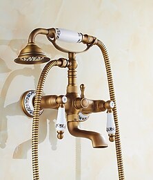 abordables -ensemble de robinet de douche - douche à effet pluie style vintage montage en laiton antique à l'extérieur vanne en céramique mitigeurs de bain douche