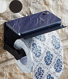 economico -portarotolo da bagno in alluminio con mensola portacellulare portarotolo da parete nero e argentato 1pz