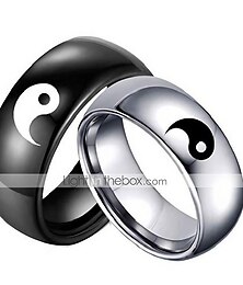 billige -rustfrit stål sort yin yang tai chi ringbånd til mænd / bedste ven // kæreste (hans størrelse 11)