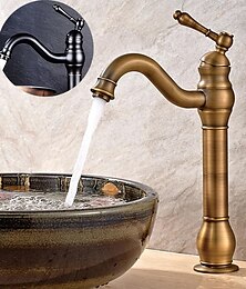 olcso -fürdőszobai mosogató csaptelep antik sárgaréz gömb, 360-ban forgatható mosdócsap egy fogantyús fedélzetre szerelhető, hagyományos mosdótartály kádcsapok
