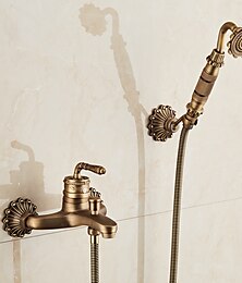economico -rubinetto vasca - ottone antico retrò installazione a parete rubinetti miscelatori doccia vasca da bagno in ceramica / paese / maniglia singola / sì / doccia a pioggia / doccetta inclusa