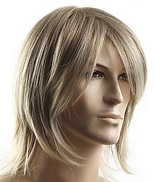 cheap -Blonde Wigs for Men Synthetic Wig Toupees Straight Side Part Wig Medium Length Blonde Synthetic Hair 14 Inch Men‘S Side Part Blonde Hairjoy