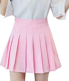 cheap -Women's Skirt Mini Skirts Pleated Solid Colored Party Party / Evening Spring & Summer Cotton Blend Elegant Preppy Navy Pink Black Coffee