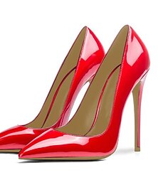 abordables -talons aiguilles en cuir verni rouge pour femmes – talons hauts à bout pointu pour fêtes, mariages et occasions formelles
