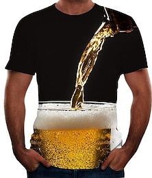baratos -Camiseta masculina estampada cerveja gola redonda manga curta preto rosa ouro tops básicos confortáveis camisetas gráficas grandes e altas