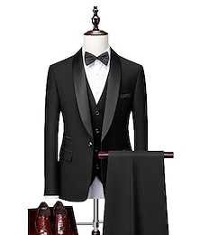 voordelige -Dark Grey Black Red Men's Prom Suits Wedding Tuxedos Suits 3 Piece Shawl Collar Solid Colored Standard Fit Single Breasted One-button 2024