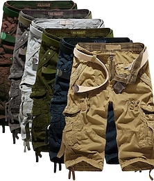 cheap -Men's Cargo Shorts Shorts Hiking Shorts Leg Drawstring 6 Pocket Plain Comfort Outdoor Daily Going out Cotton Blend Fashion Streetwear Wine Army Green