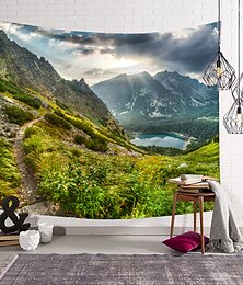 abordables -Tapiz de pared grande decoración artística manta cortina colgante hogar dormitorio sala de estar decoración paisaje de montaña hermoso lago poliéster