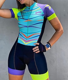Χαμηλού Κόστους -Γυναικεία Κοντομάνικο Φανέλα και σορτς ποδηλασίας Ολόσωμη στολή για τρίαθλο Καλοκαίρι Σπαντέξ Πολυεστέρας Πράσινο Λευκό Μαύρο Κουρελού Αστείος Ποδήλατο Ρούχα σύνολα / Ελαστικό / Αθλητικό