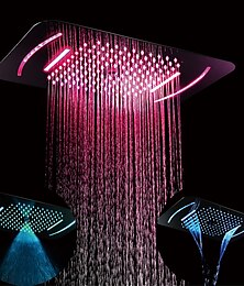 voordelige -douchekraan, led-douchekop verchroomd 58x38cm sus304 3 functie regenval waterval mist plafondmontage licht afstandsbediening douchekraan