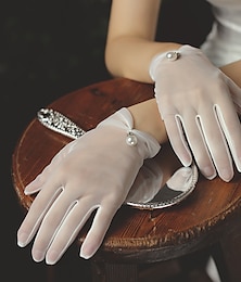 preiswerte -Tüll Anzuglänge Handschuh Elegant / Einfacher Stil Mit Kunstperlen Hochzeit / Party-Handschuh