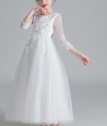 ieftine -rochie pentru fetițe pentru copii rochie florală din tul plasă alb maxi cu mânecă lungă rochii drăguțe ziua copiilor potrivire obișnuită