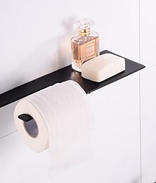 economico -Porta carta igienica in acciaio inox Vassoio nuovo design Porta rotolo di carta Mensola bagno da parete Nero opaco 1pz