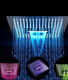 preiswerte -Verdeckter Regenduschkopf, 400 x 400 mm, LED-Licht, 16-Zoll-Decken-Regenduschkopf aus Edelstahl 304, Regendusche mit 3 Funktionen, LED-Duschkopf, quadratisches Spa-Wasserfall-Duschpaneel