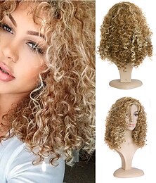 economico -parrucche bionde per le donne parrucca sintetica con frangetta parrucche afro naturali di media lunghezza mescolano parrucche colorate