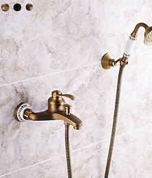זול -סט מערכת ראש מקלחת גשם - מקלחת יד כוללת נשלף בסגנון וינטג' / פליז כפרי עתיק / מצופה אלקטרו חיצוני שסתום קרמי אמבטיה ברזי מיקסר למקלחת / ידית אחת