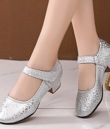 cheap -Women's Ballroom Shoes Modern Shoes Stage Performance Ballroom Dance Heel Thick Heel Adults' Silver Gold Red