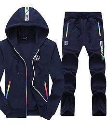 economico -Per uomo Tuta Da Ginnastica Tuta da ginnastica Tute da jogging Nero Blu Grigio chiaro Con cappuccio Alfabetico Cerniera Tasche 2 pezzi Sport Abbigliamento di strada Streetwear Fantastico Informale