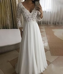 halpa -Beach Wedding Dresses A-Line V Neck 3/4 Length Sleeve Floor Length Chiffon Bridal Gowns With Pleats Appliques 2024