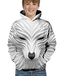 voordelige -Kinderen Peuter Jongens Pasen Hoodie en sweatshirt Lange mouw Wit Zwart Wolf 3D afgedrukt 3D-afdrukken Gestreept dier Mode Actief Basic