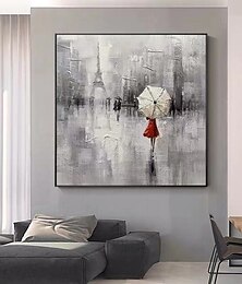 cheap -Large Size Oil Painting 100% Handmade Hand Painted Wall Art On Canvas Eiffel Tower Women Hold An Umbrella Modern Contemporary Home Decoration Decor Rolled Canvas No Frame Unstretched