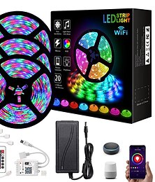 رخيصةأون -شريط إضاءة led ذكي rgb 15m 49ft 2835 smd 810 leds ir 24 key controller work with alexa google 12v 3a adapter kit