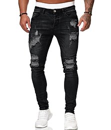 cheap -Men's Jeans Tapered pants Trousers Distressed Jeans Ripped Jeans Pocket Ripped Comfort Daily Going out Streetwear Classic Black Blue Stretchy