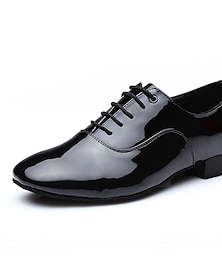 ieftine -Bărbați Sală Dans Pantofi Moderni Pantofi de caracter Performanță Interior Vals Profesional Grosime călcâială Dantelat Adulți Negru Alb
