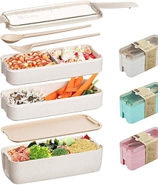 levne -900 ml přenosný obědový box 3 vrstvové bento pšeničné slámy bento boxy mikrovlnné nádobí nádoba na skladování potravin nádoba na potraviny 3 sady 1 sada